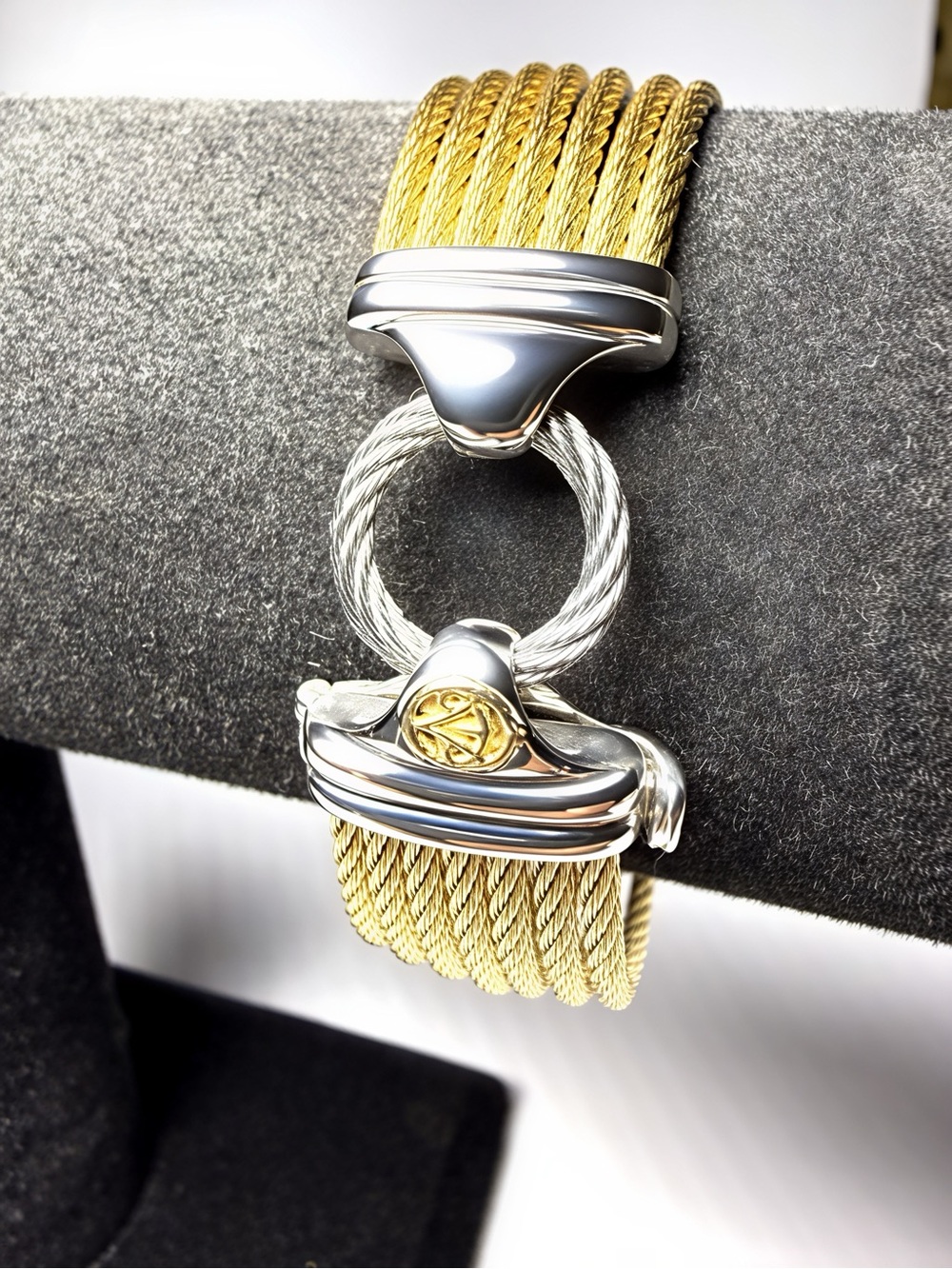 ALOR 18k Gold  Multi-Strand Cable Bracelet with Diamonds Pavé Curve - Picture 8 of 12